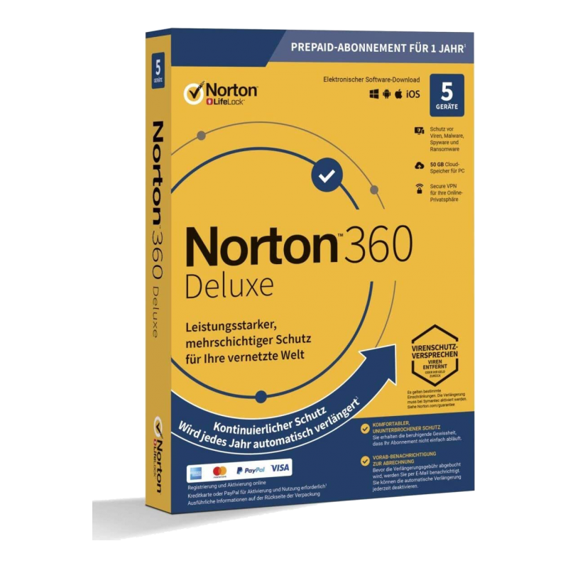 Norton 360 Deluxe para 5 dispositivos, 1 año + 50 GB
