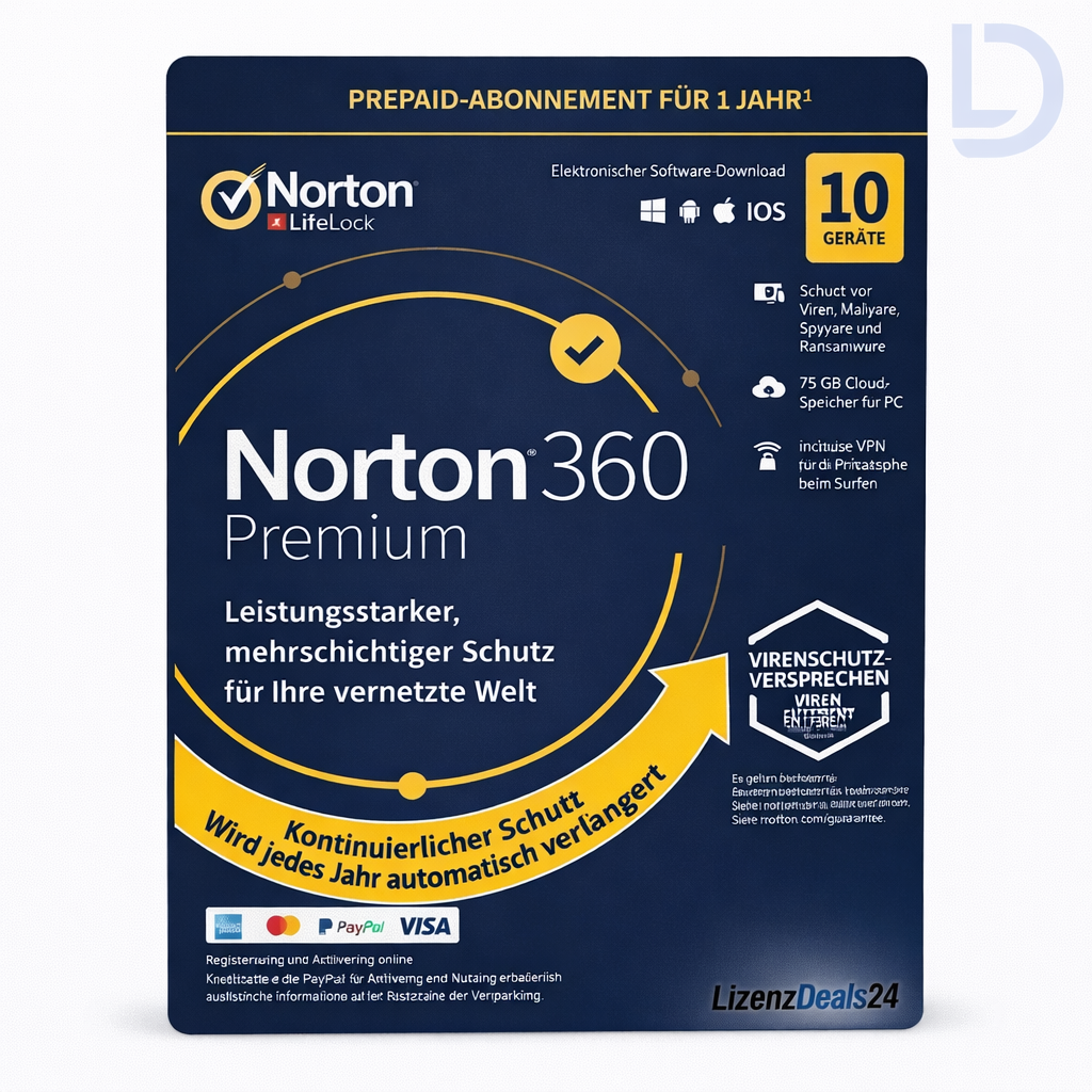 Norton 360 Premium para 10 dispositivos, 1 año + 75 GB